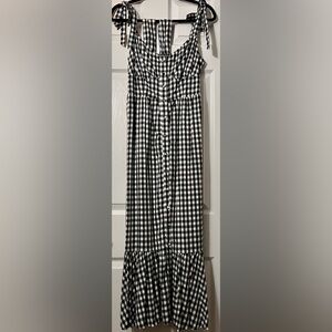 J. Crew Black and White Button Down Gingham Midi Dress